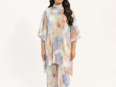 Spring Summer 24 - Nazik Blue  Pink Wasted Poncho Pleated Suit Hot on Sale