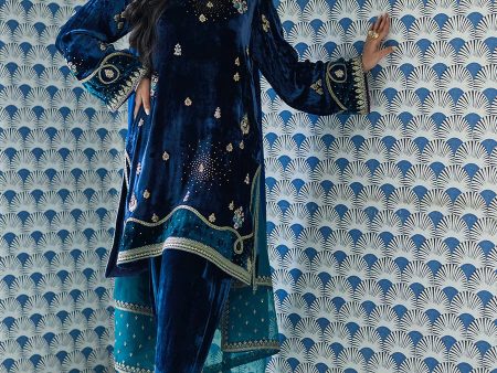 Velvet Revolt 23 - Lujain Navy Shirt And Dupatta on Sale