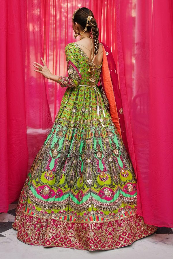 Ronaq 23 - Parrot Green And Hot Pink Mehndi Peshwas Set (D-09) For Discount