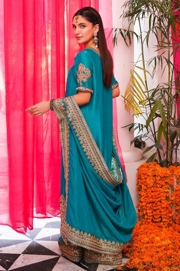 Ronaq 23 - Classic Turquoise And Gold Long Kameez Set (D-06) Hot on Sale