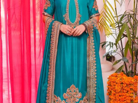 Ronaq 23 - Classic Turquoise And Gold Long Kameez Set (D-06) Hot on Sale