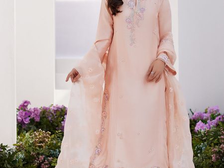 Zaza  24 - Elea Peach Embroidered Raw Silk Shirt And Dupatta Supply