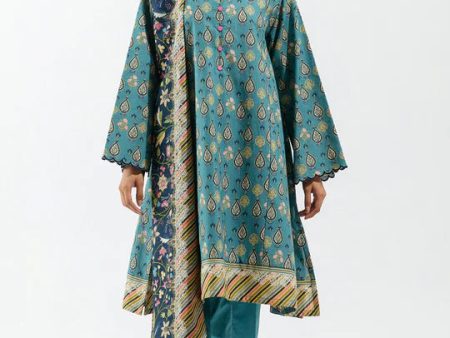 Unstitched Winter  23 - Cerulean Glow-Printed-2P-Khaddar For Sale