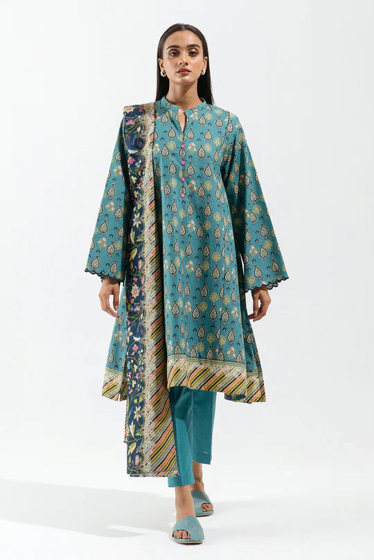 Unstitched Winter  23 - Cerulean Glow-Printed-2P-Khaddar For Sale