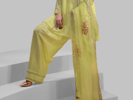 Luxe Edit  24 - Verbena Yellow Embellished Raw Silk Set Online now