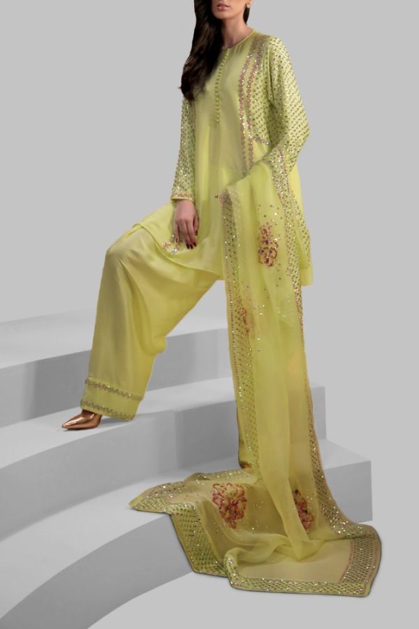 Luxe Edit  24 - Verbena Yellow Embellished Raw Silk Set Online now