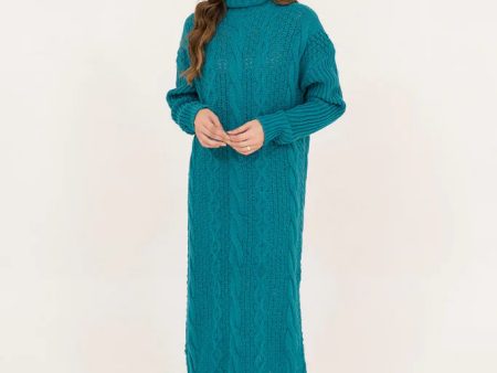 Autumn Winter  23 - Rosy Cable Knit Dress Teal Supply