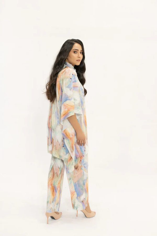 Spring Summer 24 - Nazik Blue  Pink Wasted Poncho Pleated Suit Hot on Sale