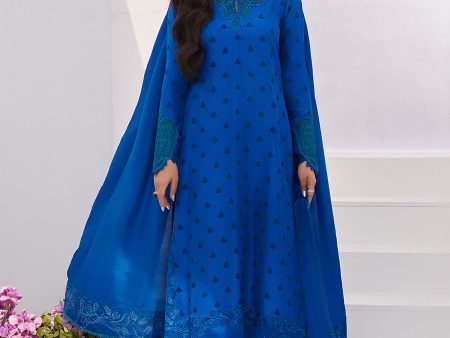 Zaza  24 - Charr Blue Embroidered Raw Silk Shirt And Dupatta Discount