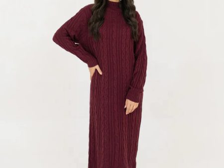 Autumn Winter  23 - Classic Cable Knit Plum Dress For Discount