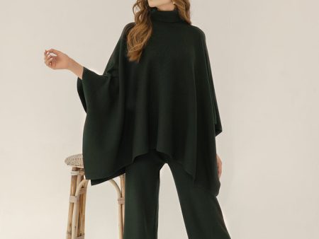 Autumn Winter  23 - Lily Knitted Cape Dark Green Separates Hot on Sale