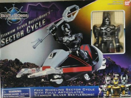 Bandai 1996 Saban s Beetle Borgs Metallix Titanium Silver Beetleborg s Sector Cycle Action Figure on Sale